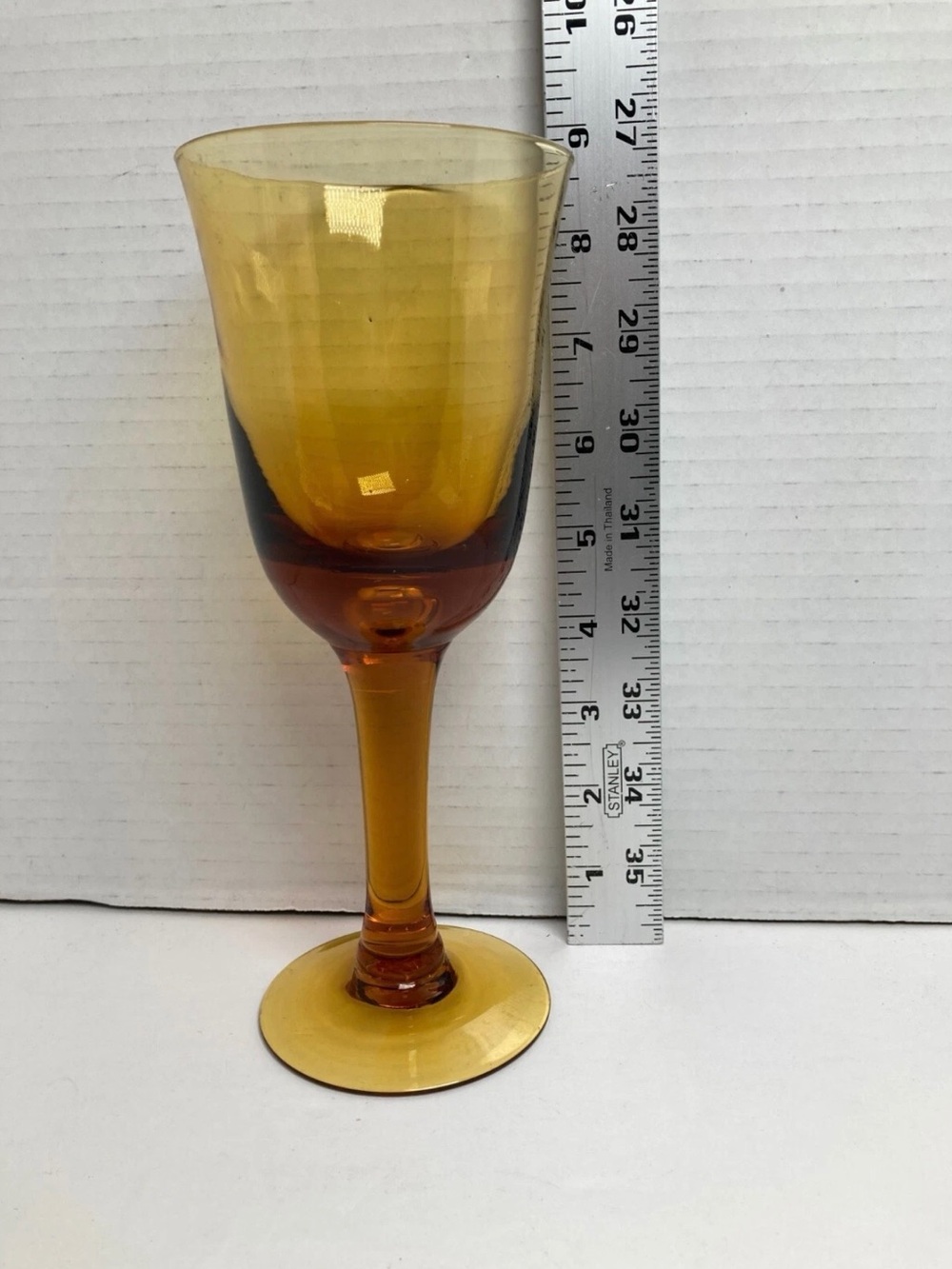 3 Amber Wine Glass Water Goblet 8.5 Inch Tall Hand Blown with Controlled Bubble